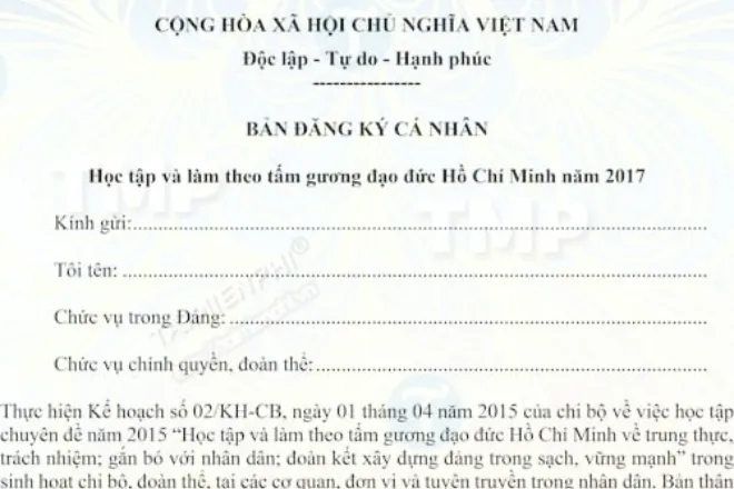 bảng đăng ký học tập và làm theo tư tưởng đạo đức HCM