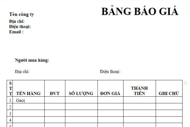 Mẫu báo giá