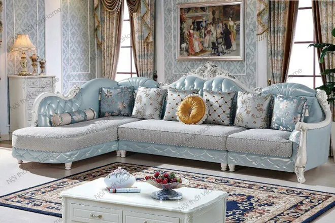 Bộ sofa phòng khách châu âu thời thượng SF12 với màu xám đẹp mắt