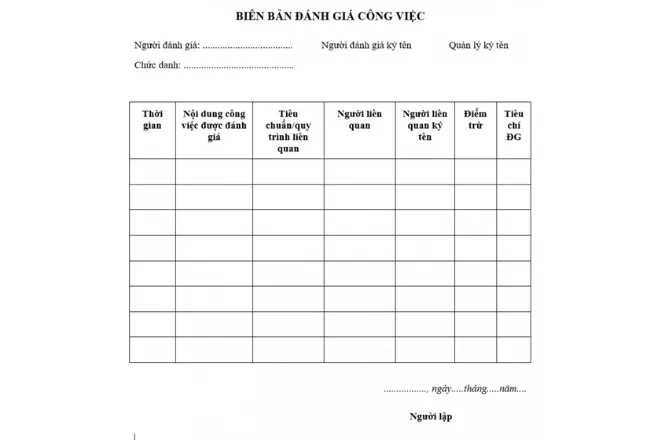 Mẫu biên bản đánh giá công việc