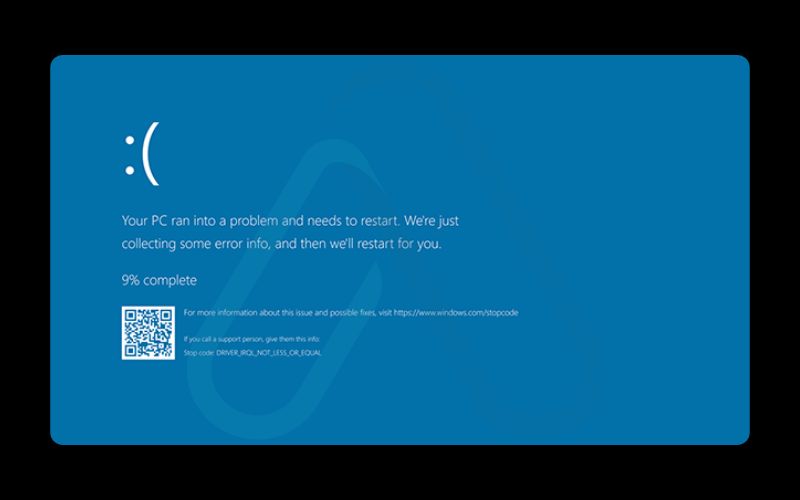 Windows 10/11 blue screen with the QR code and the Stop Code text Windows 10/11 blue screen with the QR code and the Stop Code text