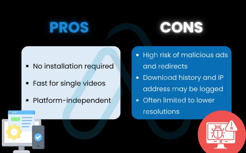 The typical pros and cons of web-based downloaders. The typical pros and cons of web-based downloaders.