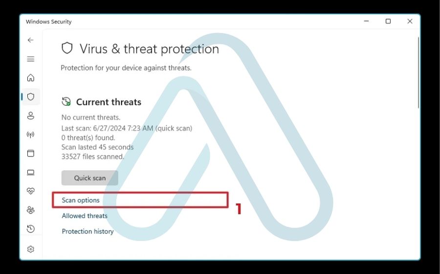 Click on Scan options under Current threats