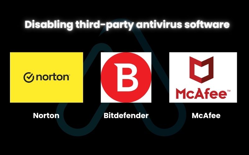 Disabling third-party antivirus software  Disabling third-party antivirus software