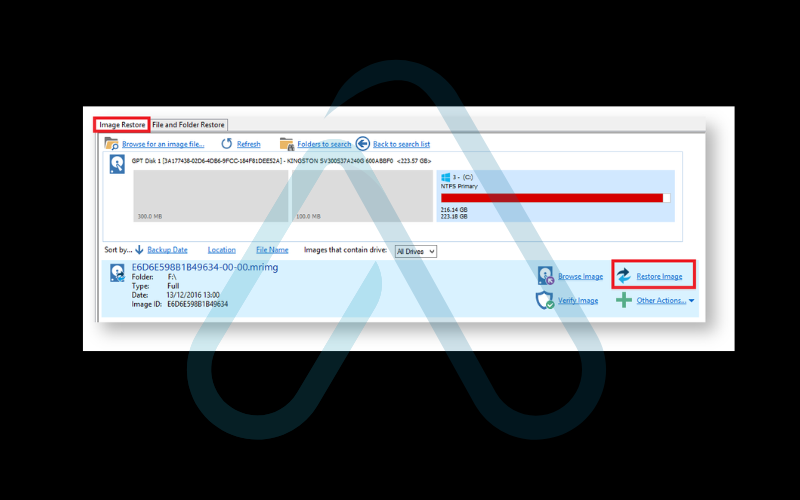 Choose the image you want to restore, and click 'Restore Image' Choose the image you want to restore, and click 'Restore Image'