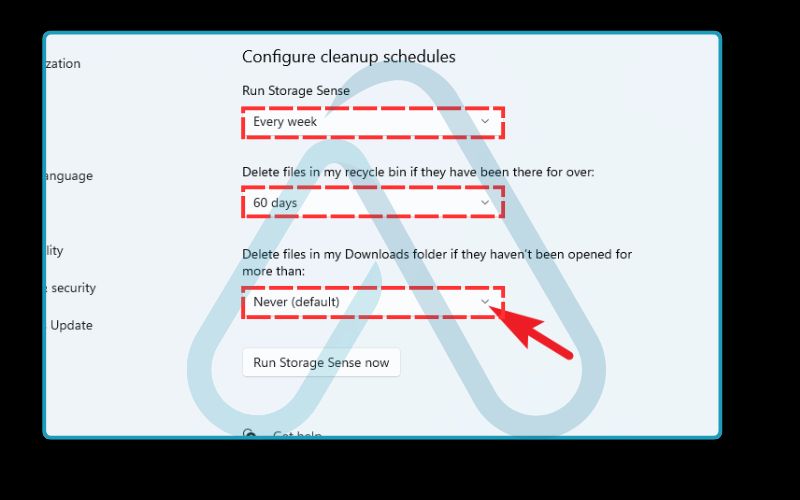 Setting configure cleanup schedules Setting configure cleanup schedules
