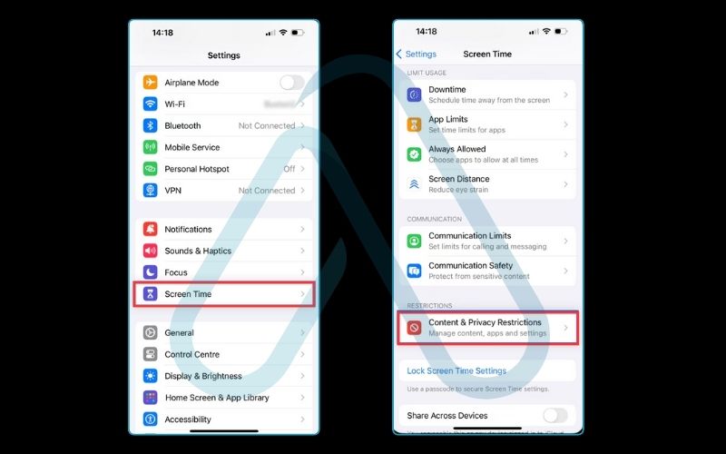 Settings > Screen Time > Content > Privacy Restrictions