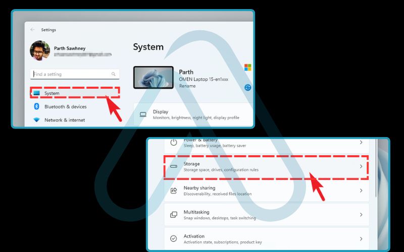 Settings > System > Storage Settings > System > Storage