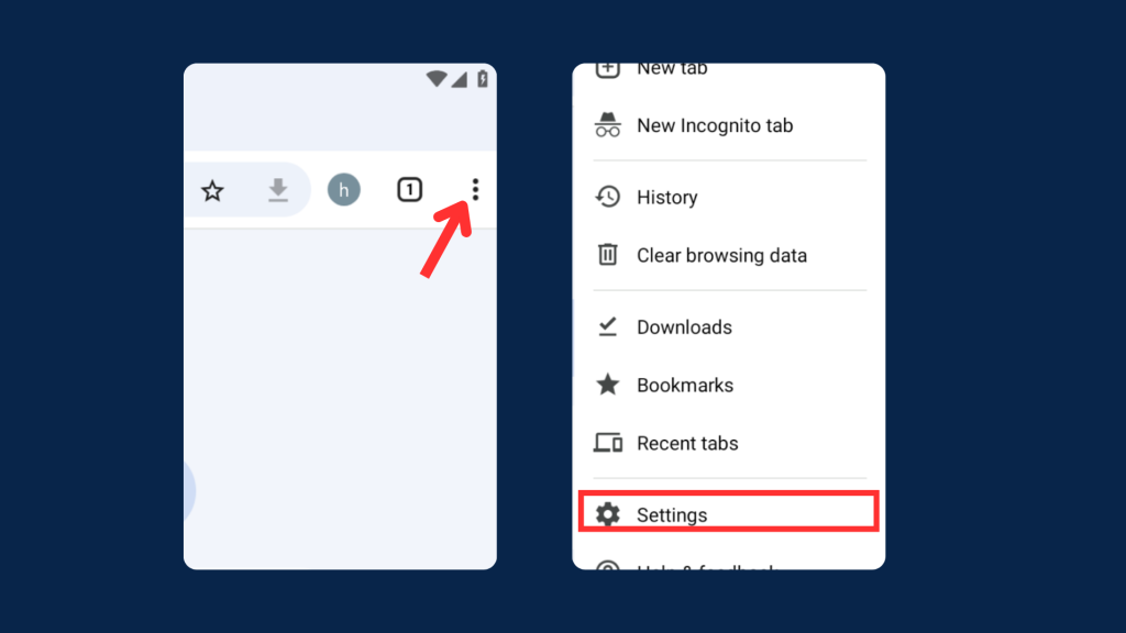 Tap the three-dot, then go to settings