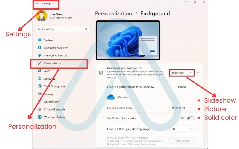 Using the settings menu (the standard way)