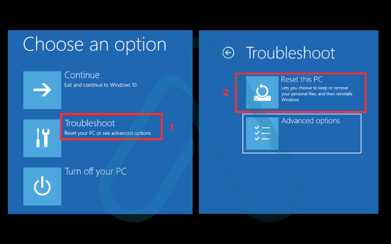 Using the Windows advanced startup options menu
