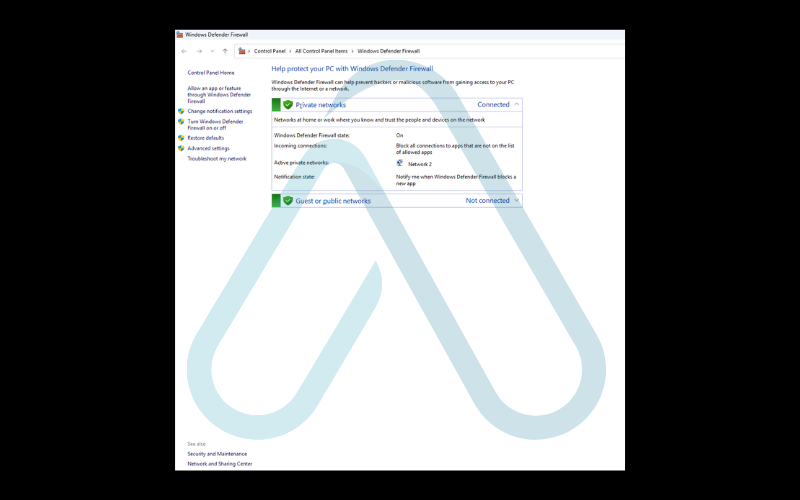 Press the Windows key, type Windows Defender Firewall, and press Enter Press the Windows key, type Windows Defender Firewall, and press Enter